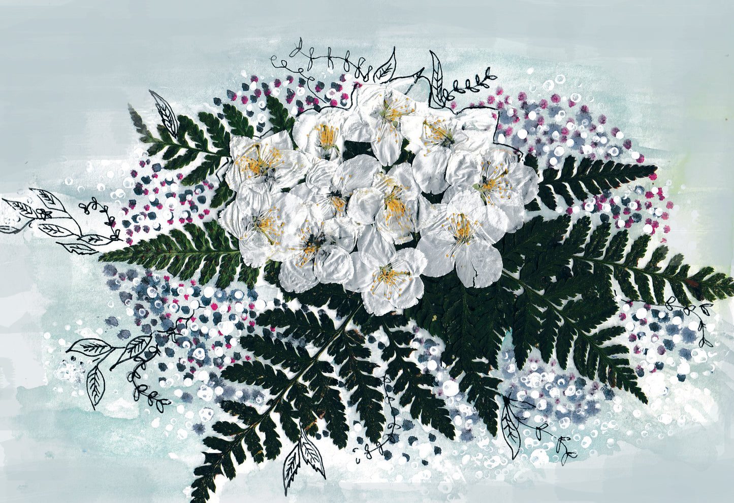 Aqua blossom with illustrations - a short run floral printed card from my artwork