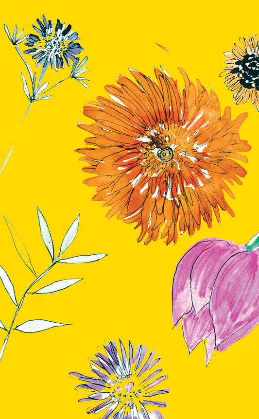 Yellow Colourful floral - a short run floral printed card from my artwork